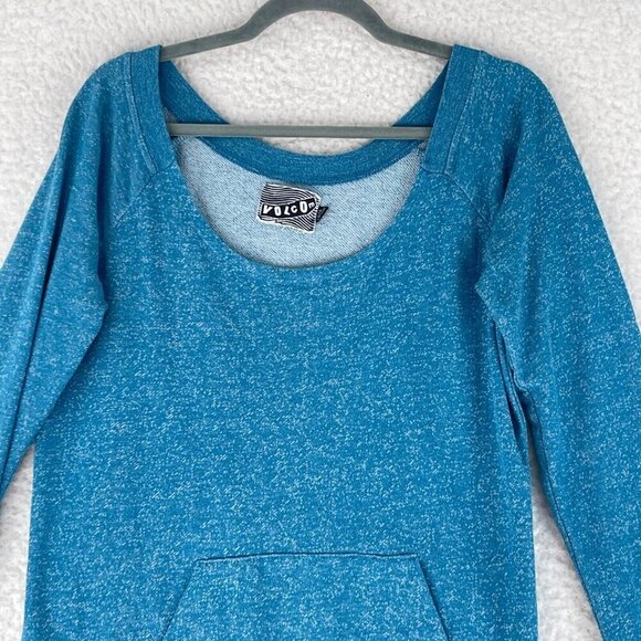 Volcom Blue Heathered Pullover Sweater Womens Long Sleeve Scoop Neck Size Large‎ - Picture 2 of 11